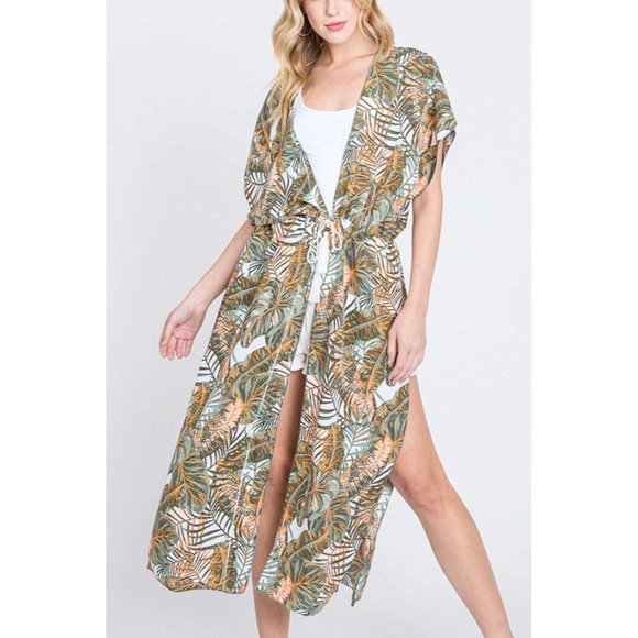 Diona J Dresses & Skirts - DIONA J TROPICAL PRINT LONG KIMONO DUSTER CARDIGAN COLOR WHITE